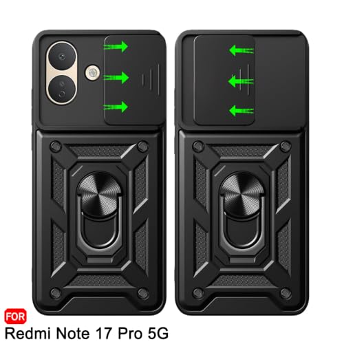 Image of TheGiftKart Tough Armor Bumper Back Cover Case for Redmi Note 17 Pro 5G | Sliding Camera Cover, Kickstand & Ring Holder | 360 Degree Protection Back Cover Case for Redmi Note 17 Pro (PC & TPU, Black)