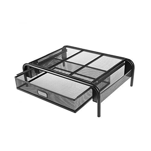 Honexa Metal Mesh Monitor Stand, Computer Desk Shelf with Pull Out Drawer 13.9 X 5.4 X 11.7 Inch, Black