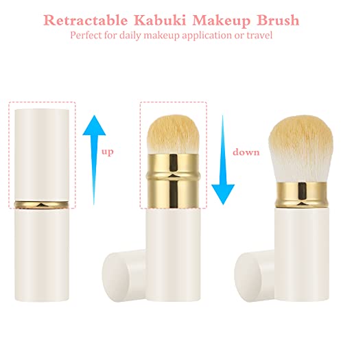 Image of Falliny Retractable Kabuki Makeup Brush, Travel Face Blush Brush, Portable Powder Brush with Cover for Blush, Bronzer, Buffing, Flawless Powder Cosmetics