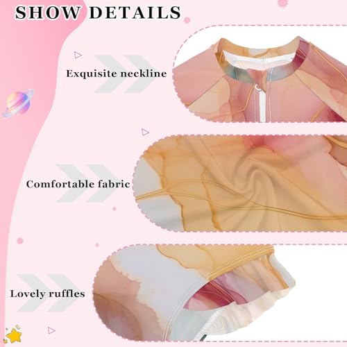 ALAZA Toddler Swimsuit Girl Bathing Suit Swimwear Rash Guard Pink Marble Orange Long Sleeve 3T4