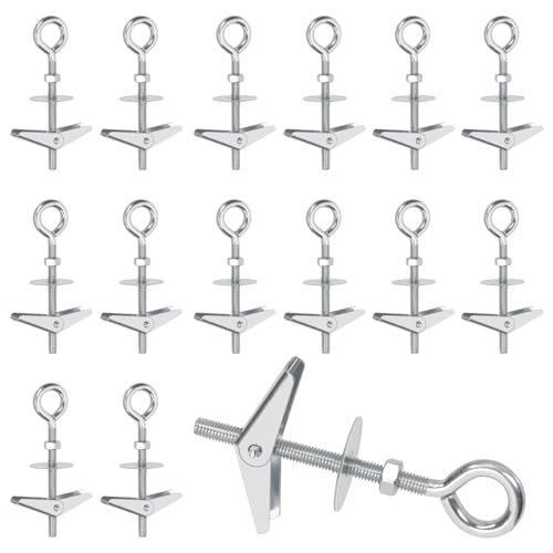 Swpeet Juego de 15 tornillos basculantes M6 × 70 mm Eye Bolt y tuerca de mariposa con tuercas de bruja, arandelas, kit surtido de tornillos, mariposa resistente para colgar objetos pesados