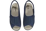 Zapatilla Rejilla Nailon Mujer. Ajustable con Velcro. Punta Abierta para Verano. Anatómica. Ancha. Cómoda. Piso Goma Antideslizante. Acolchada. CUMBRES 1005. Fabricada en España. Marino Talla 36