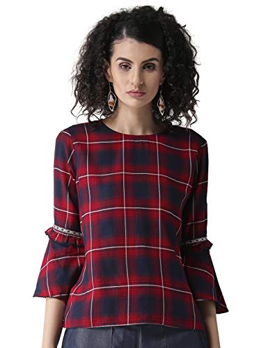 Image of Style Quotient Women Maroon & Navy Blue Checked Top