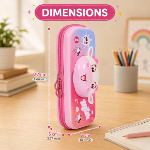 Image of WISHKEY Cute Cow Pencil Box for Kids Hard Shell EVA Pencil Case with Magnetic Closure Mesh Pocket Pen Holders & Dual Zipper Large Capacity Pencil Pouch for Boys Girls School Stationery Box Multicolor