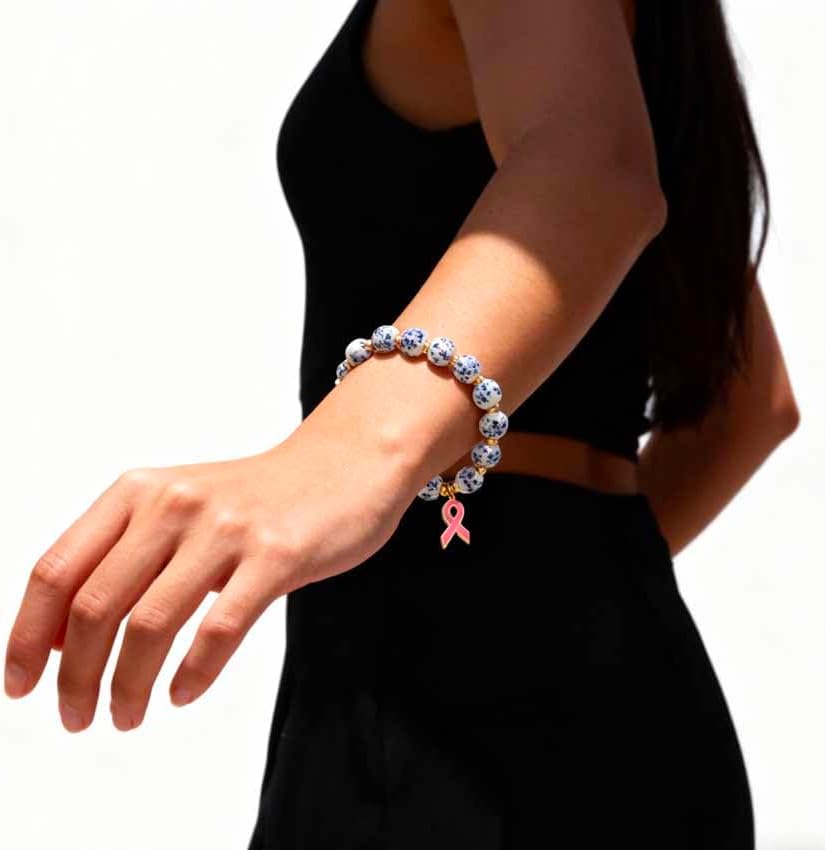 Breast Cancer Bracelets Natural Stone Cancer Awareness Bracelet for Women Pink Ribbon Handmade Beaded Encouragement Gift With Message Card - Image 5