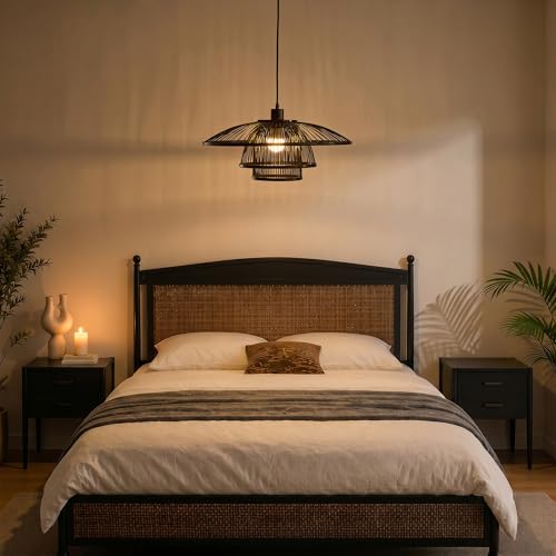Image of Pendant Light, Bamboo Boho Hanging Light with Adjustable Height