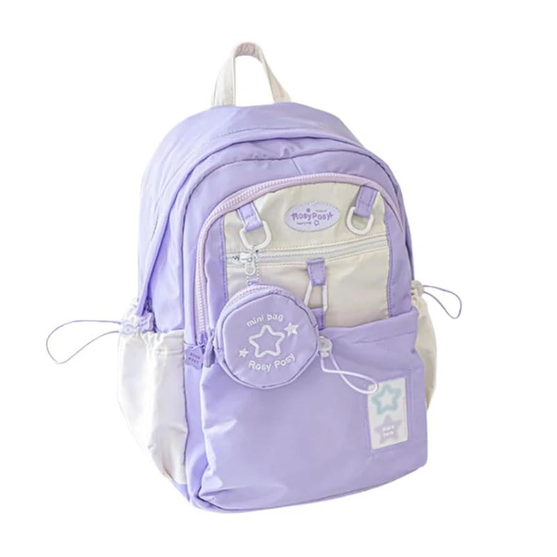 Mounteps Rosy Posy & Cream Star Drawstring Backpack - Large Capacity, Cute Printed Backpack for Everyday Use, Travel & Shopping (Purple)