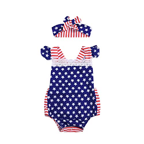 4th of July Toddler Baby Girl American Flag Romper Newborn Infant Girls Backless