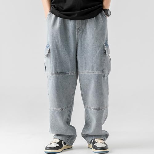 Baggy Mens Cargo Jeans Black Casual Jeans for Men Drawstring Sweatpant Denim Joggers Hip Hop Work Pants for Men3