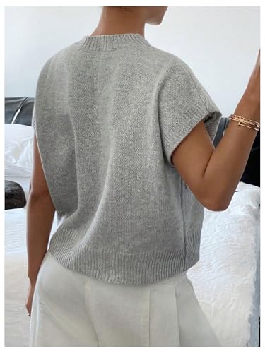 SOLY HUX Women's Ribbed Sweater Crew Neck Short Sleeve Loose Fit Floral Knit Pullover Tops3