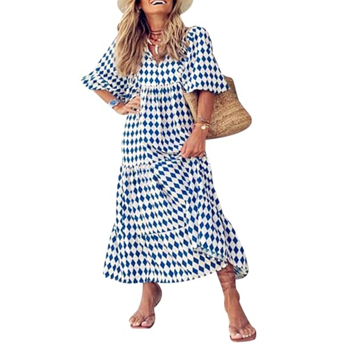 Strandkleider Damen Sommer Sommerkleider Langes Sommerkleid Boho A-Linien Kleid Strandkleid Summer Dress for Women Lange Kleider Frauen Lang Swing A...