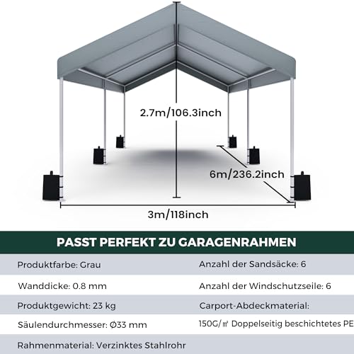 Zeltgarage Carport 3x6m Garagenzelt 3-lagiges PE-Gewebe Zeltgarage Carport 3x6m Garagenzelt 3-lagiges PE-Gewebe