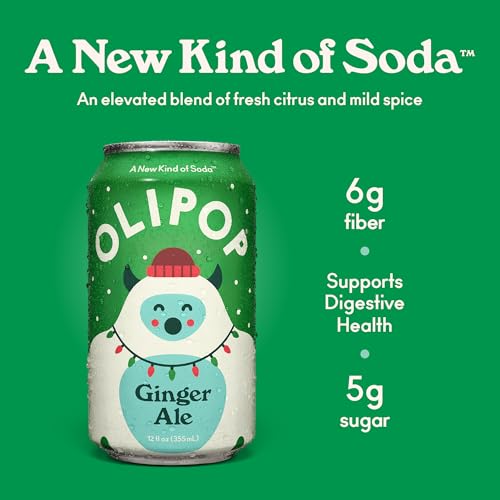 Image of OLIPOP Prebiotic Soda Pop,Ginger Ale,Pantry Pack Packed with Prebiotics,Fiber,and Botanicals,Gluten Free,Vegan,GMO Free,12oz,(Pack of 24)