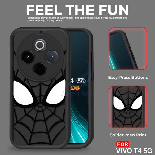 Image of AESTMO Back Case Cover for Vivo T4 5G / Z10 5G Cover | Spidey Face Mask Design | Silicone Case | Full Body Protection | Camera Protection Back Cover for Vivo T4 5G / Z10 5G (Black)