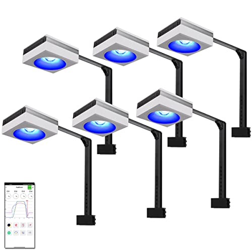 PopBloom 6PCS RL90 Led Aquarium Light for Coral Reef, Smart-APP Control Reef Led Light Aquarium Marine Lighting Fish Tank Light for 300-360CM Saltwater SPS/LPS Reef Aquarium(6 Light with Arm Kit)