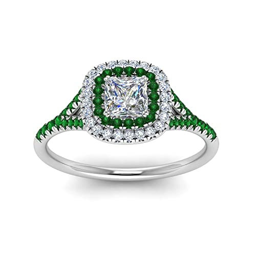 Image of Choose Your Gemstone Delicate Double Halo Diamond CZ Ring Sterling Silver Princess Shape Halo Engagement Rings Matching Jewelry Wedding Jewelry Easy to Wear Gifts US Size 4 to 12