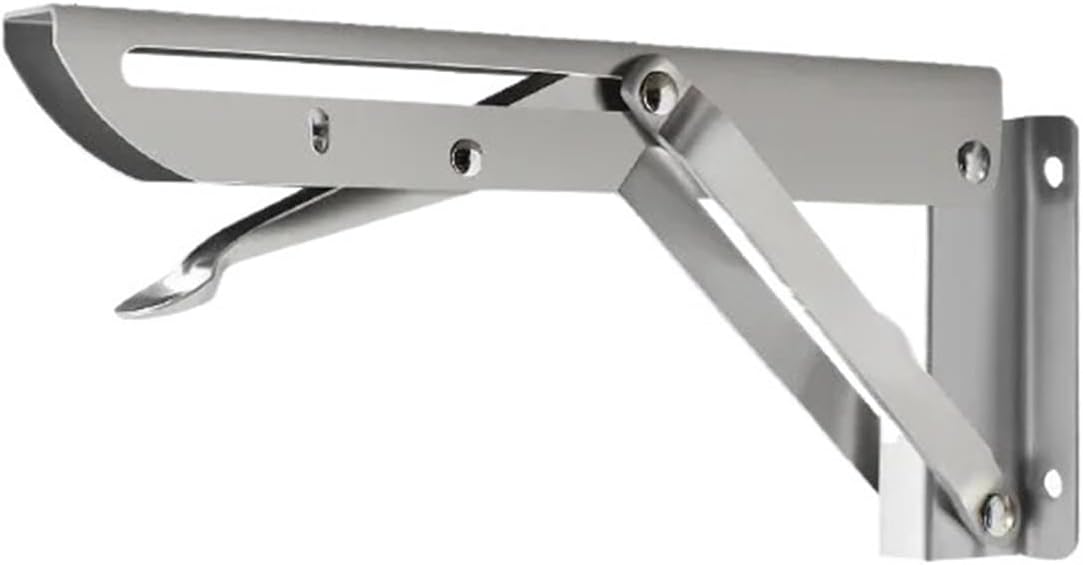 Folding Shelf Brackets 4pcs Brushed Stainless Steel 8-18 Inch Folding Angle Bracket Triangle Shelf Heavy Support Adjustable Wall Mounted Bench for Table，Work Bench(Silver-8 Inch)