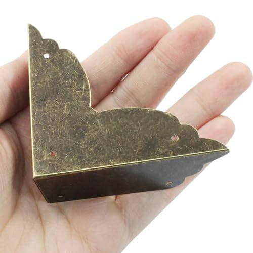 Image of 8 PCS Furniture Triangle Corner Protector 2.8 inchx2.8 inchx1.2 inch(LxWxH) Antique Bronze Metal Corner Guards Trim Decorative with Screws for Storage Box Cabinet Wooden Chest etc