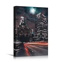 Canvas Wall Art Building Lights Cityscape Colorful Modern Multicolor Neon Photography Places - 12x18 inches