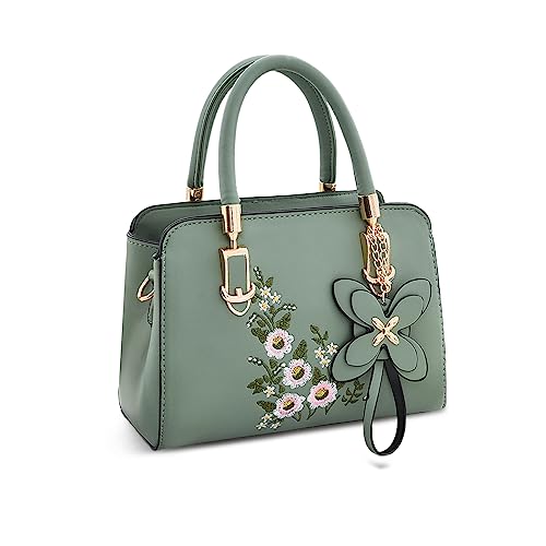 NICOLE & DORIS Sac a Main Fleur Femme Sac Bandoulière Petit Sac à Main Porté Epaule PU Cuir Sac D'épaule Impermeable avec Pendentif Vert