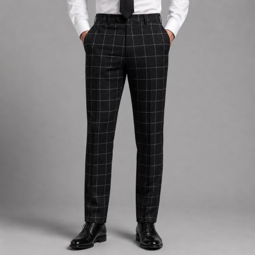 Image of BIGREAMS Unstitched Checkered Suiting Luxury Pants Fabric for Men - 1.5 Meter Pant Piece | Premium Blended Material | Soft Finish | Ideal for Formal Trousers