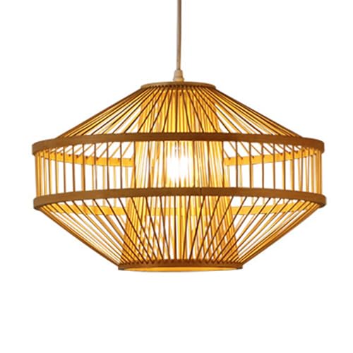 Lampe suspendue en bambou 40cm lustre plafonnier avec auvent bois