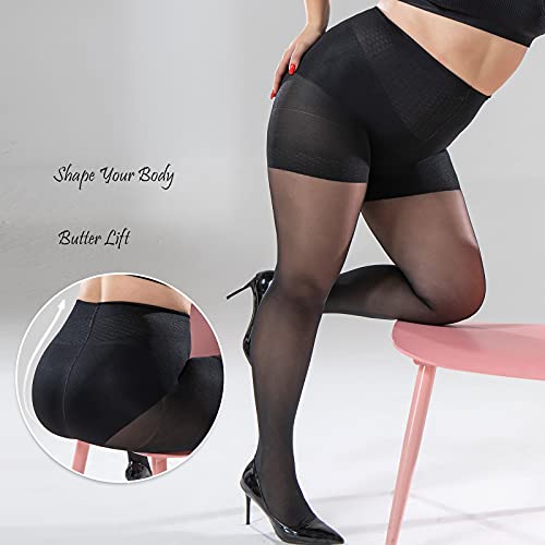 Plus Size Control Top Tights, 2 Pack 40D Queen Size Support Nylon Hosiery Pantyhose, for Women4