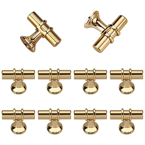 MOROBOR Brushed Brass Single Hole Knob, 10pcs Modern Style T Knobs Cabinet Bar Handle Pull Knobs