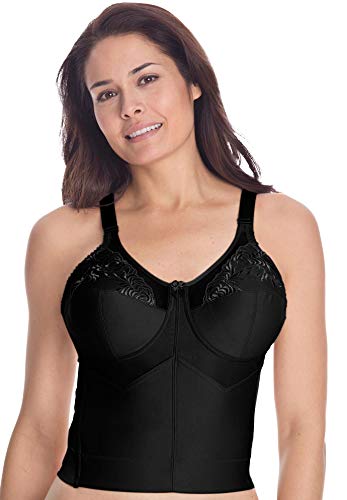 Elila Embroidered Microfiber Longline Wire-Free Bra 48D, Black