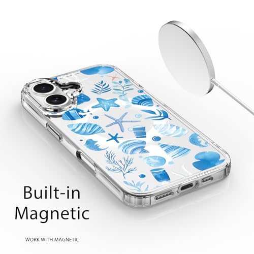 Coque rigide iPhone 16 transparente thème marin avec aimant premium - 3