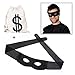 PAUBOLI Robber Costume Black Eye Mask+ Canvas Drawstring Bag Dollar Sign Canvas Bag Halloween (11 x 17 inches)