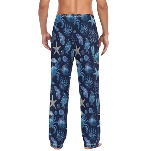 Vdsrup Men's Pajama Pants Shells Crabs Blue Pajama Pants for Men PJs Bottoms Drawstring Pockets Sleep Lounge Pants S2