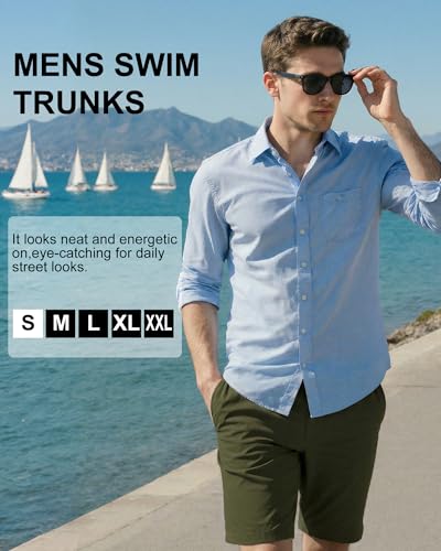 Image of Mens Swim Trunks with Compression Liner 2 in 1 Quick Dry Swimming Shorts Swimwear Bathing Suits with Pockets