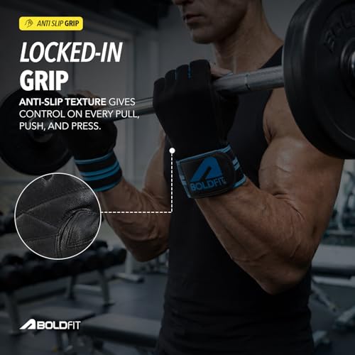 Image of Boldfit Gym Gloves for Men Workout Unisex Hand Gloves for Gym for Men & Women with Wrist Support for Weightlifting, Workout Comfortable Fit Bike Riding, Cycling Handgloves - Irongrip Black Blue XL
