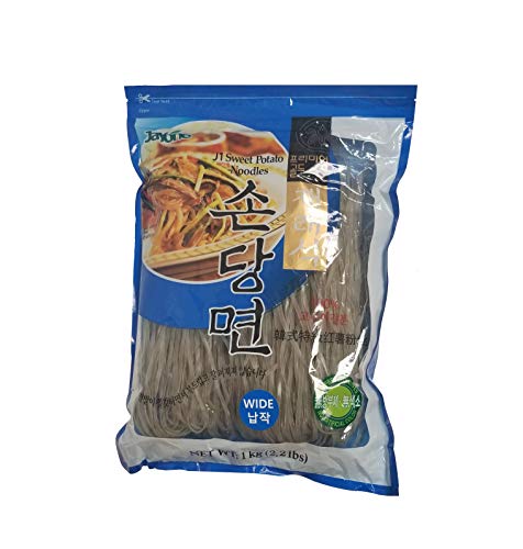 1/4" Wide Flat 100% Sweet Potato Glass Noodle [JAYONE] Net Wt. 2.2lbs No Preservatives No Artificial Color Hot Pot Noodle Tteokbokki Noodle Chicken Stew Noodle (1)