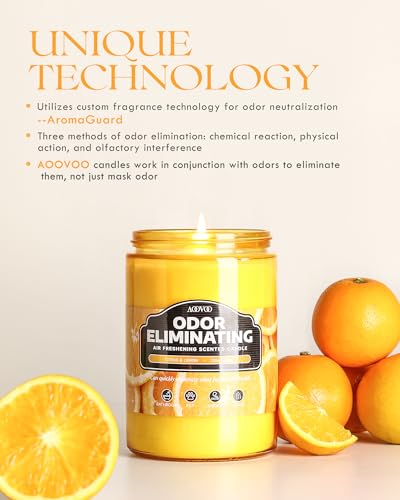 Image of AOOVOO Citrus Lemon Large Odor Eliminating Highly Fragranced Candle - Eliminates 95% of Pet, Smoke, Food, and Other Smells Quickly, Air Freshing Soy Candle, 22 oz Up to 110 Hours Burn time