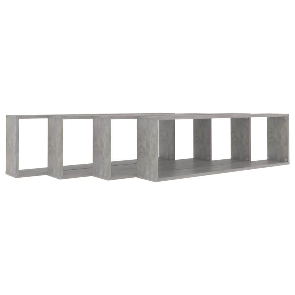 Regały w kształcie kostki, 4 szt. szary betonowy, 100 x 15 x 30 cm, materiał drewnopochodny, regał ścienny, zestaw do sypialni, łazienki, salonu, pływających regałów