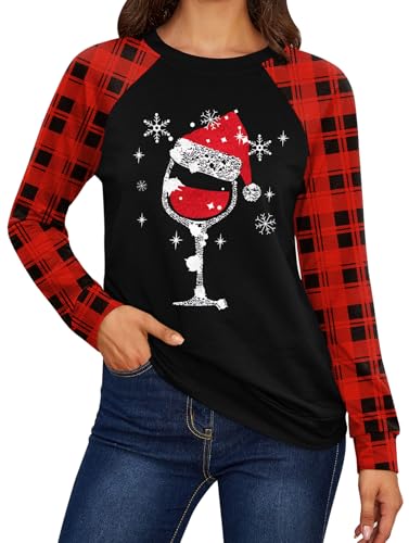 BesserBay Women's Christmas Raglan Loose Fit Long Sleeves To