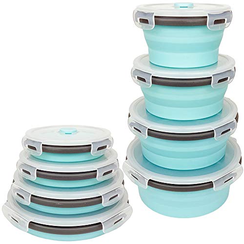 Cartints Blue Collapsible Bowls Silicone Food Storage Containers Silicone Camping Bowls With Airtight Lids, Microwave And Freezer Safe, Set Of 4 #TOP13