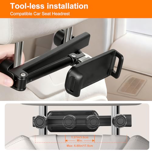 VINATO Soporte Tablet Coche para iPad, con Rotación 360°, Ajustable para Dispositivos de 4,7 a 13 Pulgadas, Sujetador para Reposacabezas, Negro - imagen 3