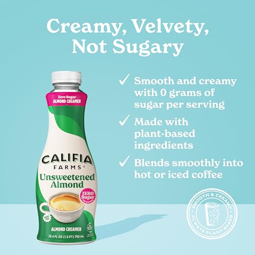 Califia Farms - Unsweetened Almond Milk Coffee Creamer, 25.4 Oz, Dairy Free, Plant Based, Vegan, Gluten Free, Non GMO, Sugar Free, Keto, Almond Creamer - Thumbnail 4