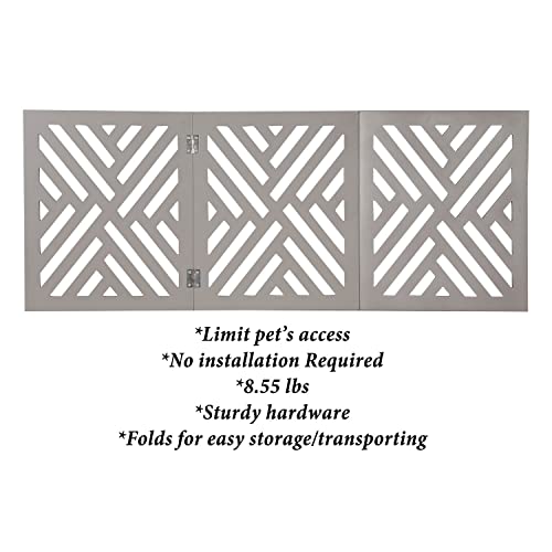 Home District Dog Gate Freestanding Pet Gate 4-Panel & 3 Panel Pet Gate For Dogs Folding Dog Gate Quadfold & Trifold Pet Gate For Small Dogs Decorative Pet Gate For Dogs Indoor, Gray Lattice 47" X 19" #TOP7