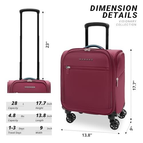 Image of Verage Underseat Carry On Luggage with Spinner Wheels, Grape red, 14.5-Inch Plus Underseat Pro, Underseat Carry on Luggage with Spinner Wheels