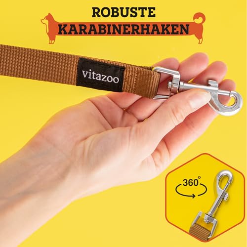 vitazoo Hundeleine in braun, solide und in 4 Längen verstellbar - geeignet für große und Starke Hunde - Hundeleine, Doppelleine - Gesamtlänge 2m