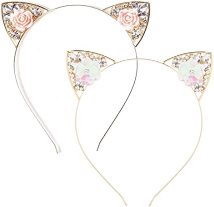 VK Accessories 2 pcs Rose Pink Flower Cat Ear Headband for Women 01