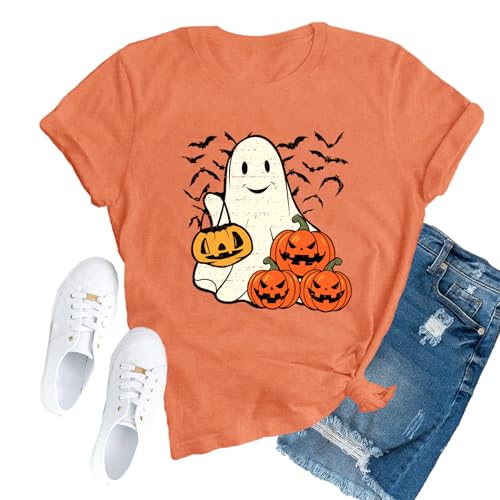 TUPOSU Womens Halloween Shirt Ghost Pumpkin Tshirt Halloween Night Bat Fall Season Tee