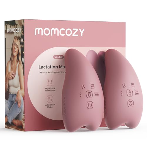 Image of Momcozy A1Pro Lactation Massager, Deep Vibration & Rapid Heating for Clog Relief & Efficient Pumping, Breastfeeding Essentials with Memory Function & Fast Charging, for Postpartum Mom,Red, 2pc