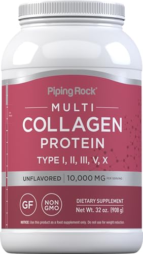 Piping Rock Multi Collagen Protein Powder | 32oz | Supplement for Women and Men | Types I, II, III, V, X | Unflavored | Non-GMO, Gluten Free