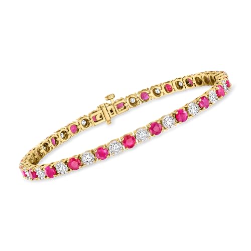 Ross-Simons 5.75 ct. t.w. Ruby and 1.00 ct. t.w. Diamond Tennis Bracelet in 18kt Gold Over Sterling