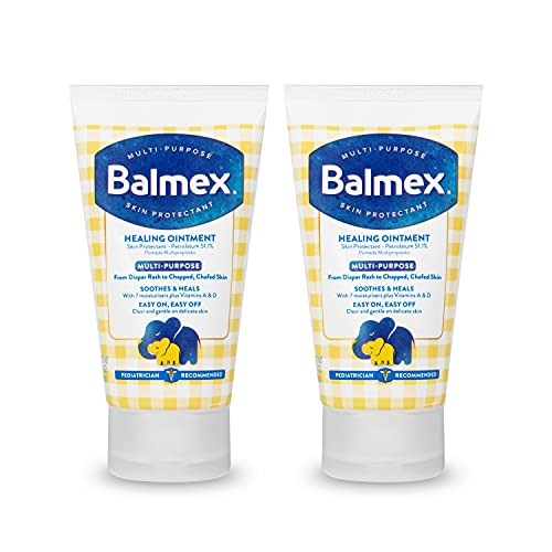Image of Balmex Multi-Purpose Healing Ointment & Skin Protectant for Diaper Rash and Chafing, with Petrolatum, 7 Moisturizers and Vitamins A&D, Pediatrician Recommended and Paraben-Free, 3.5oz (Pack of 2)